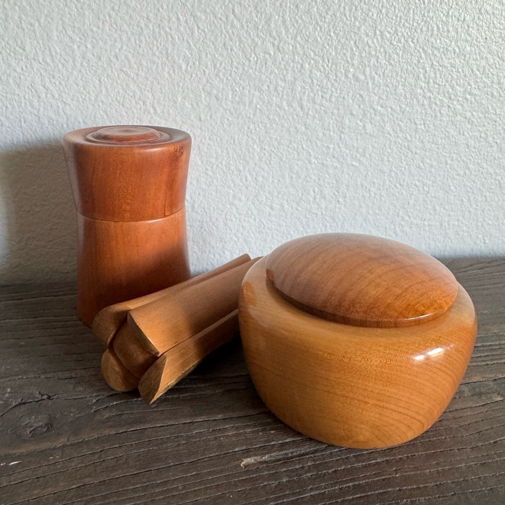 Wood Decor Trinket Boxes Myrtlewood And Teak Handcrafted Set of 3